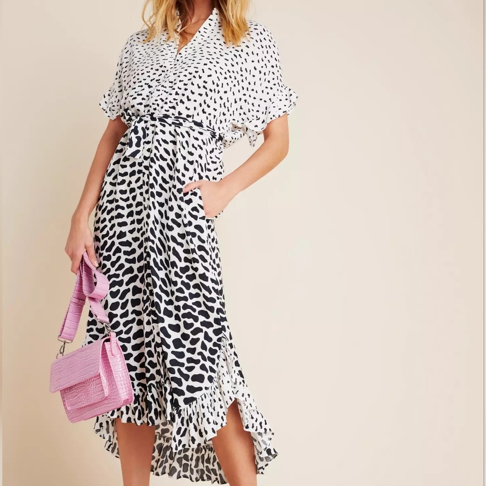 Anthropologie Corey Lynn Calter White Black Polka Dot Loose Flowy Dress Size L